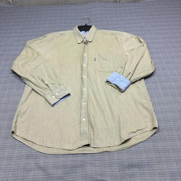 Barbour The Plain‎ Shirt Mens Large Wheat Color Contrasting Flip Cuff Portugal - Picture 1 of 13